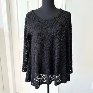 Local Semi Sheer Lace Flared Long Sleeve Top